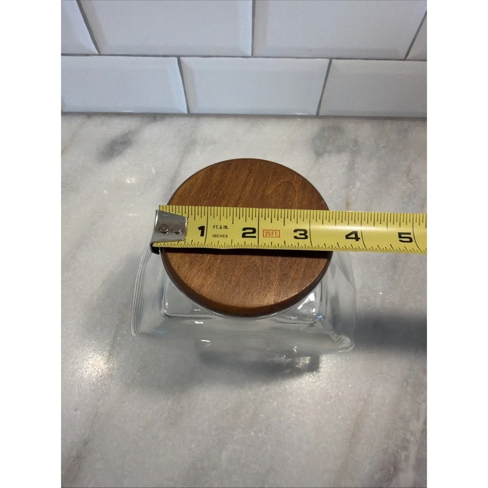 Vintage Teakwood Libbey Of Canada‎ Hexagon Glass Storage Jar